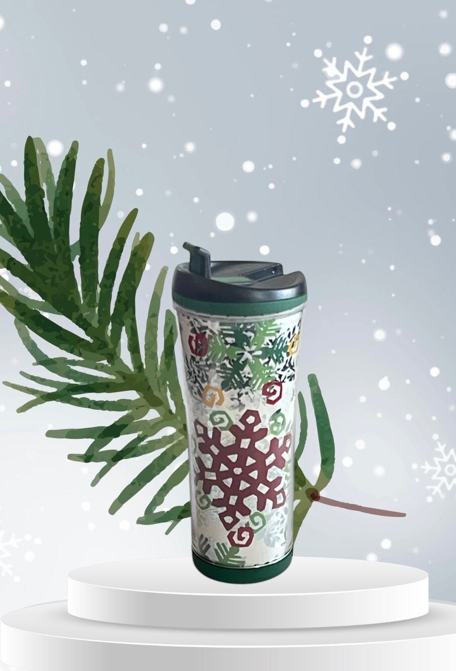STARBUCKS COFFEE 2007 HOLIDAY CHRISTMAS SNOWFLAKE STAR TRAVEL TUMBLER 16 OUNCES